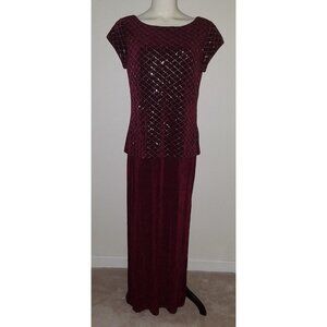 VTG Huey Waltzer for Saks Fifth Avenue Burgundy Dress Gold Silver Size 14 Slinky